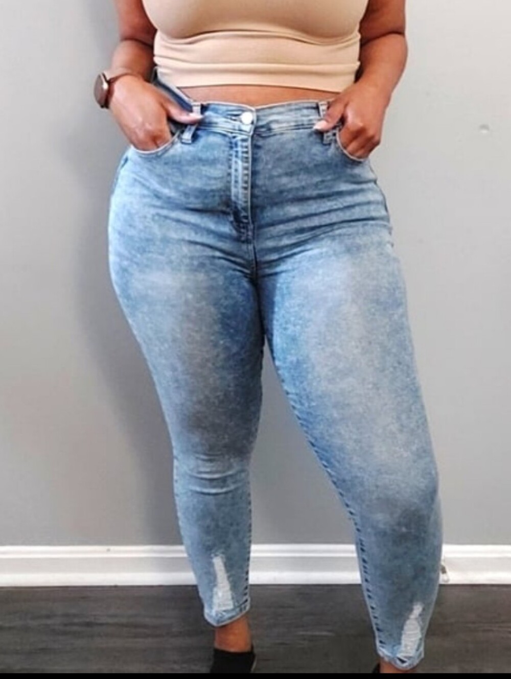 Celebrity Pink Skinny Jeans Womens 15 Blue Excellent Acid Wash Distressed Hem